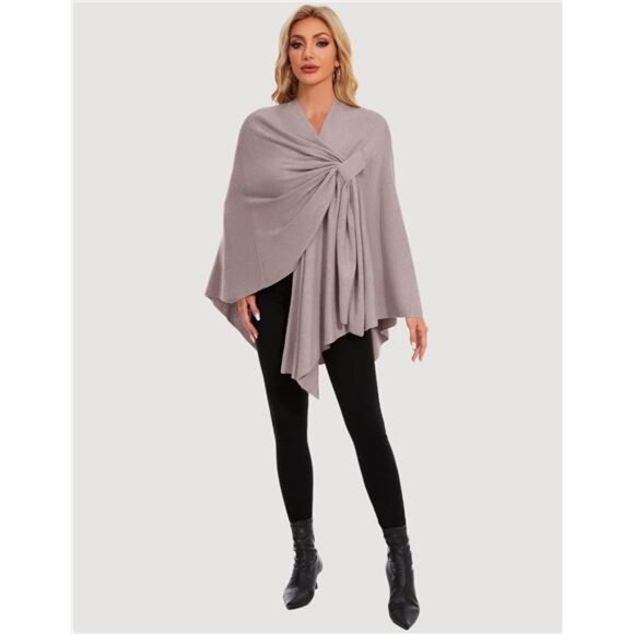 Womens knitted poncho wrap soft warm cross front shawl cape lightweight travel - Picture 6 of 7